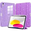 MoKo Brillante Cover per iPad (A16) 11/ 10a Gen. 10,9, Glitter viola | Cover Protettiva PU-Leder Dreifach Falt Klapp Schutzhülle Con Portapenne Supporto Glitterata con Trasparente Brillante