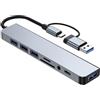 Leloco Adattatore USB C Hub 8 in 1 USB Hub 3.0 multiporta con lettore di schede TF/SD, porte audio da 3,5 mm, porte USB-A/C 3.0, compatibile con iPhone 16, serie MacBook Air/Pro, Galaxy, iPad, Windows