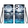 KARTXITAI Cover Compatibile con Realme 9 4G PU Pelle TPU Silicone Portafoglio Magnetica con Disegni Motivo Animale Flip Custodia in Libro Slot Schede Custodia-Delfini,mare,luna,cielo