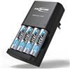 ANSMANN caricabatterie Powerline 4 Smart per 1-4 AA e AAA batterie ricaricabili tra cui 4x Ansmann NiMH AA 2850 batterie ricaricabili - per batteria NiMH e NiCd con monitoraggio singolo slot