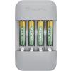VARTA Caricabatterie per 4 AA/AAA, Eco Charger Pro Recycled | per pile ricaricabili NiMH, 75 % di materiale riciclato, senza pile, protezione da sovraccarico e inversione di polarità