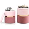 HOMASIS Set di 2 Pouf Contenitore Rotondo, Puff Poggiapiedi in Lino Bicolore, Sgabello Imbottito da Trucco con Coperchio Rimovibile per Salotto, Camera da Letto, Ingresso, Portata di 150 kg (Rosa)