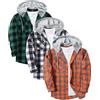JACKETOWN Camicia da Boscaiolo da Uomo Flanella con Cappuccio a Maniche Lunghe Quadri da Uomo Camicia Casual Vintage a Quadri con Bottoni Giacca con Tasca Confezione da 3 M-3XL
