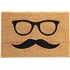 Social Crazy Tappeto zerbino personalizzato - baffi e occhiali - cocco naturale ideale per ingressi (Cocco naturale, 90x60 cm)
