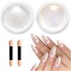 BISHENGYF Polvere per unghie cromata perla BISHENGYF:【Super effetto specchio】 Polvere per unghie cromo perla bianca Ghiaccio Trasparente Aurora Polvere per unghie cromo per Nails Art DIY