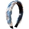 JEBELE Fascia per capelli intrecciata da donna, in tessuto vintage, a corona, con denti antiscivolo, graziosa fascia per capelli con nodo bohémien, per donne e adolescenti (13, blu, bianco, taglia