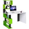 BAKAJI Scrivania Libreria 7 Ripiani Tavolo Porta Pc Computer Legno Casa Ufficio Verde
