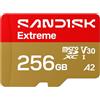 SANDISK Extreme Scheda microSDXC UHS-I + SD Adapter, 256 GB (velocità di lettura fino a 245 MB/s e velocità di scrittura fino a 170 MB/s, video 5K, C10, V30, U3, A2)