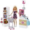 Mattel Barbie Doll, Blonde, and Grocery Store with Rolling Cart and Working Belt, 3 Yea