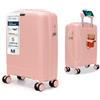 4FLY Trolley Da Cabina Rigido Leggero M - 55×37×20 cm (35L), Valigia Cabina Con Serratura TSA, Porta USB, 4 Ruote Spinner, Manico Telescopico In Alluminio, Conforme Compagnie Aeree