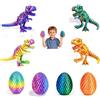 Bambebe 4PZ Uova di Pasqua Dinosauro Stampa 3D, Figura Scheletro T-Rex con grandi uova cristallo, Giocattolo Fidget Dinosauro, Regalo Cestino Pasqua per Bambini Ragazzi Ragazze