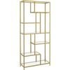 VASAGLE Libreria Scaffale, Libreria Verticale a 6 Ripiani, Porta Piante, 30 x 80 x 180 cm, Vetro Temperato, Studio Soggiorno Camera da Letto Cucina, Oro Metallico LGT502A01
