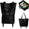 Generic Carrello della spesa pieghevole 2 in 1 con ruote, tessuto Oxford | Borsa trolley pieghevole, per supermercato e viaggi, compatibile con lavanderia, costruzione robusta