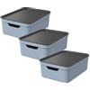 Rotho Jive Rotho Scatole Plastica con Coperchio 3 x 10 L Impilabili Blu Antracite | Contenitore Plastica con Coperchio, Scatola Porta Oggetti, Scatole con Coperchio, A4 Modulare Impilabile, Plastica Riciclata