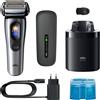 Braun NEVO, rasoio elettrico a lamina, argento, acciaio, con pulsanti, alimentato a batteria, autonomia di 60 minuti