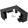 LIFEZEAL Tavolo per computer a forma di L con ripiano per tastiera e cassetti, organizer da scrivania con stazione di ricarica e canalina per cavi, scrivania angolare con armadio e scaffale (nero)