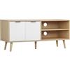 HOMCOM Mobile TV 46 max in Truciolato e Legno, Mobile TV Moderno con 2 Ripiani Aperti Regolabili e Armadietto, 110x39x48.8 cm, color Legno e Bianco