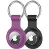Lucknel Set di 2 custodie per AirTag, con moschettone, in silicone, come portachiavi, compatibile con Apple AirTag, antiurto, impermeabile, antigraffio, nero, viola scuro