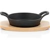 BBQ-TORO padella da portata in ghisa con base in legno | Ø 16 cm | già stagionata | padelle in ghisa per grill, padella da portata, padella per grill, padella in ghisa. (1)