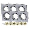 LEDLUX 6 Pezzi Porta Faretti da Incasso Orientabile 30°, Portafaretto GU10 Incasso Con Molla, 6 Portalampade GU10 Inclusi (Quadrato, Cromato)