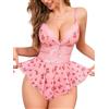 EVELIFE Body da donna Babydoll lingerie - Costume sexy in pizzo floreale con fiocchi e spalline regolabili - estivo leggero e seducente