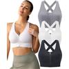 Evercute Reggiseno Post-operatorio Anteriore con Zip da Donna Senza Fili Reggiseni Sportivi Imbottiti con Spalline a Sostegno Medio Yoga Esercizio Atletico, Nero, Bianco, Grigio, Confezione da 3, M