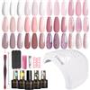 ROSALIND Kit Semipermanente Unghie con 48W UV LED Lampada 12+4 Pezzi Rosa | Bianco Viola Avena Colori Smalto Semipermanente Unghie, Mini Soak Off Kit Per Unghie Manicure Regalo per Principianti