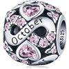 ShiYu Ottobre Birthstone Charms 925 Sterling Silver Love Heart Charm Bead adatta per Pandora Bracciale Charm con Cubic Zirconia