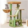 Taoqimiao Tiragraffi per Gatti, 98cm Stabile Albero Tiragraffi per Gattii con 1 Grotte, 1 Cestini, 4 Pali Graffiatoi, 1 piattaforme, Materiale di Flanella Morbida, Verde MS029ST