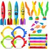 COSORO 24 Pezzi Giocattoli da Immersione Giochi per Piscina,Giochi Acquatici per Bambini Bastoni Siluro Anelli Posidonia Gemma Marina Giocattoli Subacquei per Allenamento Subacqueo e Feste per 4-12 Anni