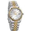 JewelryWe Coppia di orologi al quarzo analogici, con calendario impermeabile fino a 30 m, cinturino in acciaio inox, per uomo e donna, con quadrante con strass