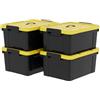 Cetomo 4 scatole portaoggetti in plastica da 35 l con coperchi, maniglia e fibbie a scatto, per attrezzi all'aperto, giardino, garage, casa, durevole, resistente, impilabile, nidificazione, nero e