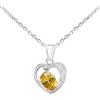 Collana Zaffiro Giallo Cuore Ciondolo Argento 925 Incastonatura A Griffe 9x7 MM