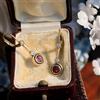 Boucles d'Oreilles Dormeuses Doré Antico Art Déco Cerchio CZ Rosso Fin