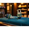 Orecchini Dormeuse Con Zirconi Dorati Perla Multicolore Verde Vintage ET9