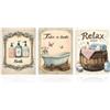 Dazzlewall Set di 3 Pezzi Decorazione Murale Bagno Vintage Country Francese, Vasca Shabby Chic e Accessori Spa Immagini Retro per Toilette Bagno 30×40 cm Senza Cornice