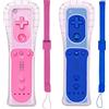 PGYFDAL Confezione da 2 telecomandi classici compatibili per console Wii Wii U, gamepad con custodia in morbido silicone e cinturino da polso (rosa e blu scuro)