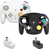 PGYFDAL VTone Controller wireless per game, 2 pezzi, 2,4 G, senza fili, con adattatore ricevitore per Wii Game Cube NGC GC (nero e bianco)