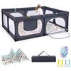 LIFEZEAL Recinto Bambini con Tappeto Gioco, 189x158cm, Box Neonato con Materassino, Box Bimbo 0~36 Mesi con Borsa, Anelli e Palline Colorate, Recinto Neonati in Rete Traspirante (grigio scuro)