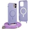 YFSYLL Magnetica Cover per iPhone 12 Mini con Cordino,Compatibile con MagSafe,Silicone Case con Regolabile Cordino da Collo Nylon Catena Collana Tracolla - Viola