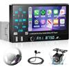 Hodozzy 1 Din Stereo Auto con Wireless CarPlay e Android Auto, Autoradio con Schermo IPS da 5.5 con USB/Bluetooth 5.0/FM/EQ/Comandi al volante+Telecamera Posteriore
