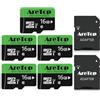 AreTop Scheda Micro SD da 16 GB, confezione da 5 schede di memoria UHS-I, TF Micro SDHC Classe 10, U1, con adattatore per Tablet/Drone/Dash Cam/Camera/Phone/Nintendo-Switch/PC,Lettura massima 90 MB/s