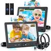 DESOBRY Lettore DVD da Poggiatesta per Auto 10,5 pollici 2 monitor poggiatesta 2 cuffie HDMI ingresso AV cavo, bambini TV supporta 1080P, supporto dello schermo auto USB/SD, ultima memoria