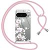 Yoedge Cover con Cordino per Google Pixel 9 Pro XL 5G 6,8, Trasparente Aesthetic Disegni Fiori Custodia con Collana Tracolla Laccio Collo, Sottile TPU Bumper Silicone + PC Antiurto Protettiva Case,05