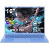 NOTODD PC Portatile 16 Pollici Laptop Notebook Celeron N5095 (fino a 2.9Ghz) | Win 11 Portatile 12+512GB 1TB SSD Espansione丨Ventola di Raffreddamento丨Supporto 5G WIFI丨1920 * 1200 2K Schermo Doppio-Blu