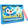 TABWEE K10 Tablet Bambini 10 pollici, 12 GB RAM + 64 GB ROM (TF 2 TB) | Android Tablet Educativo con Controllo Parentale, Google Kids Space, WiFi 6, Schermo Anti-Luce Blu, Custodia - Blu