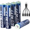 NTONPOWER Batterie al litio AAA 1,5 V 500 mWh, ricaricabili USB-C con cavo, confezione da 8 per torcia giocattolo e telecomando