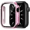 Generic Custodia con set di diamanti a fila singola, compatibile con Apple Watch 49/46/45/44/42/41/40/38 mm, pellicola protettiva integrata adatta per serie 11/10/9/8/7/6/5/4/3/2/1/SE Ultra1/2 (rosa, serie 7