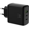 Ewent Caricatore USB C Rapido GaN 65W, Pod a 3 Porte 2×USB-C PD + 1×USB-A QC, Alimentatore Compatto per MacBook PRO/Air, iPad PRO, iPhone, Samsung, Android, Tablet e Laptop, Nero