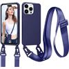 Jrkvniv Cordino Cover Compatible con iPhone 15 Pro Max Case, Blu | Necklace Cover Corda Custodia Collana Case Anti Graffio Antiurto Cellulare Bumper Silicone Liquido Case con Shell Tracolla